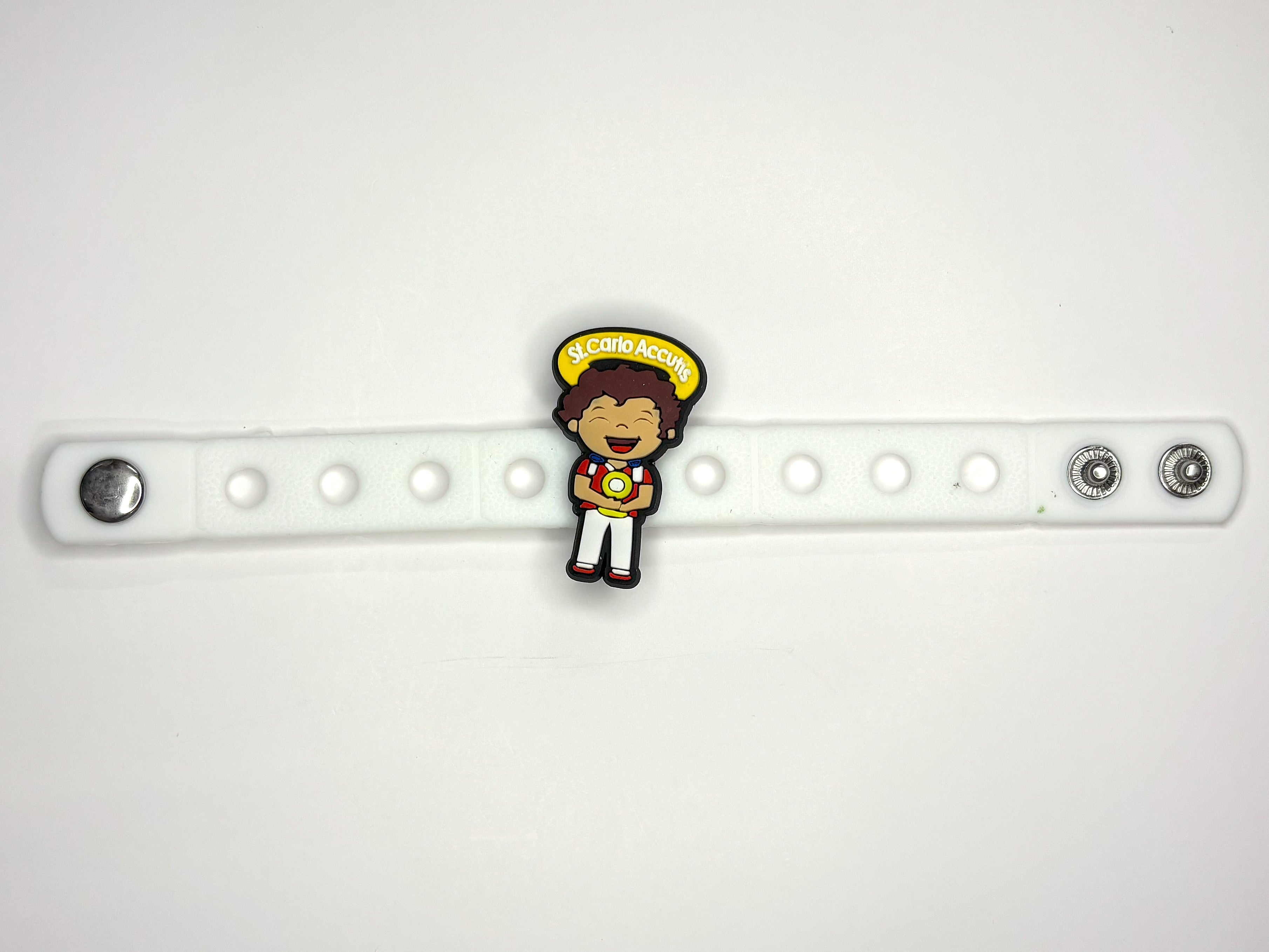 Uplifting Lil Saint Carlo Acutis Crocs Style Bracelete.  Soft touch PVC Charms and Silicone Bracelet