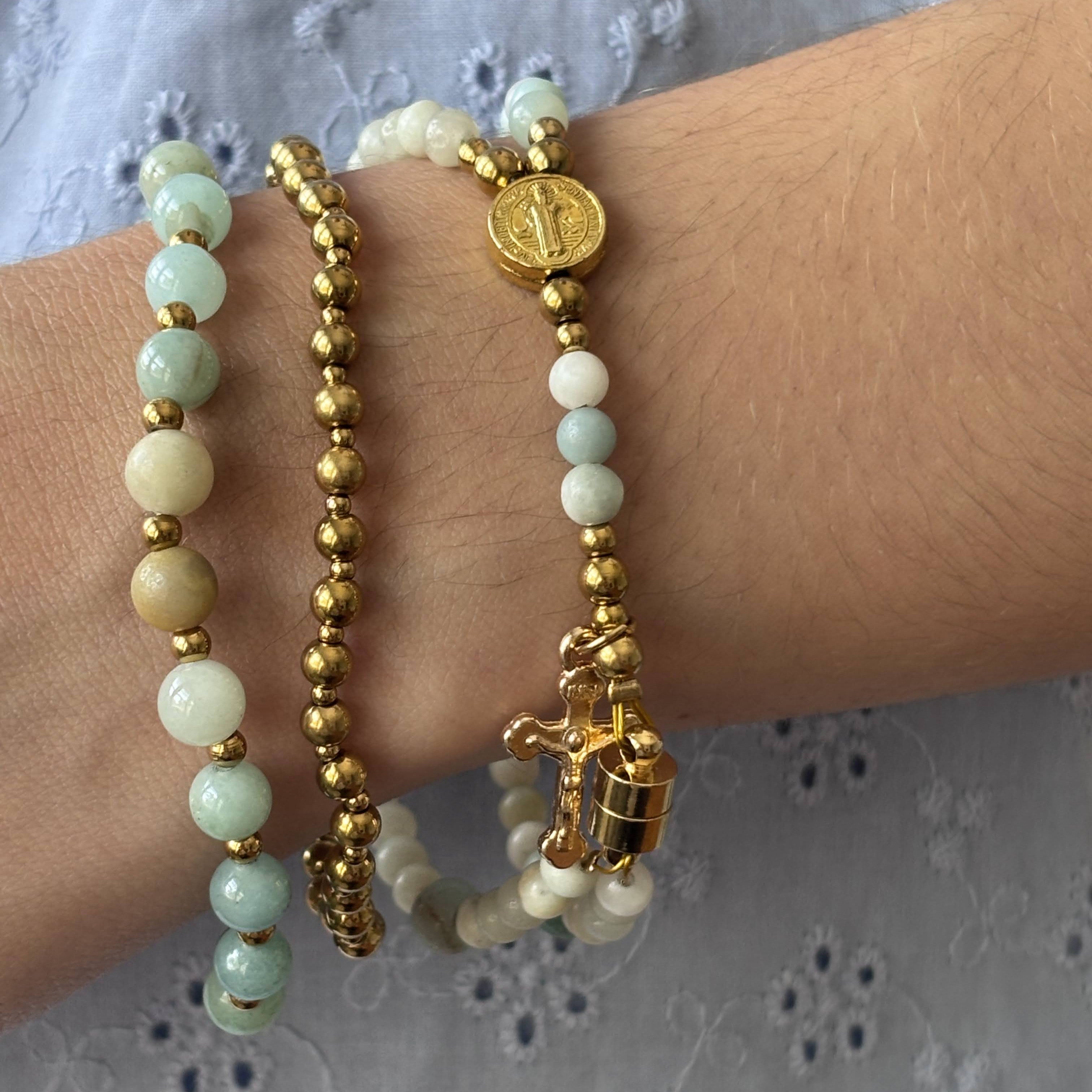 Rosary Bracelet with Natural Gemstone and Secure Magnetic Clasp, Perfect Gift for First Communion, Confirmation, and Sacraments