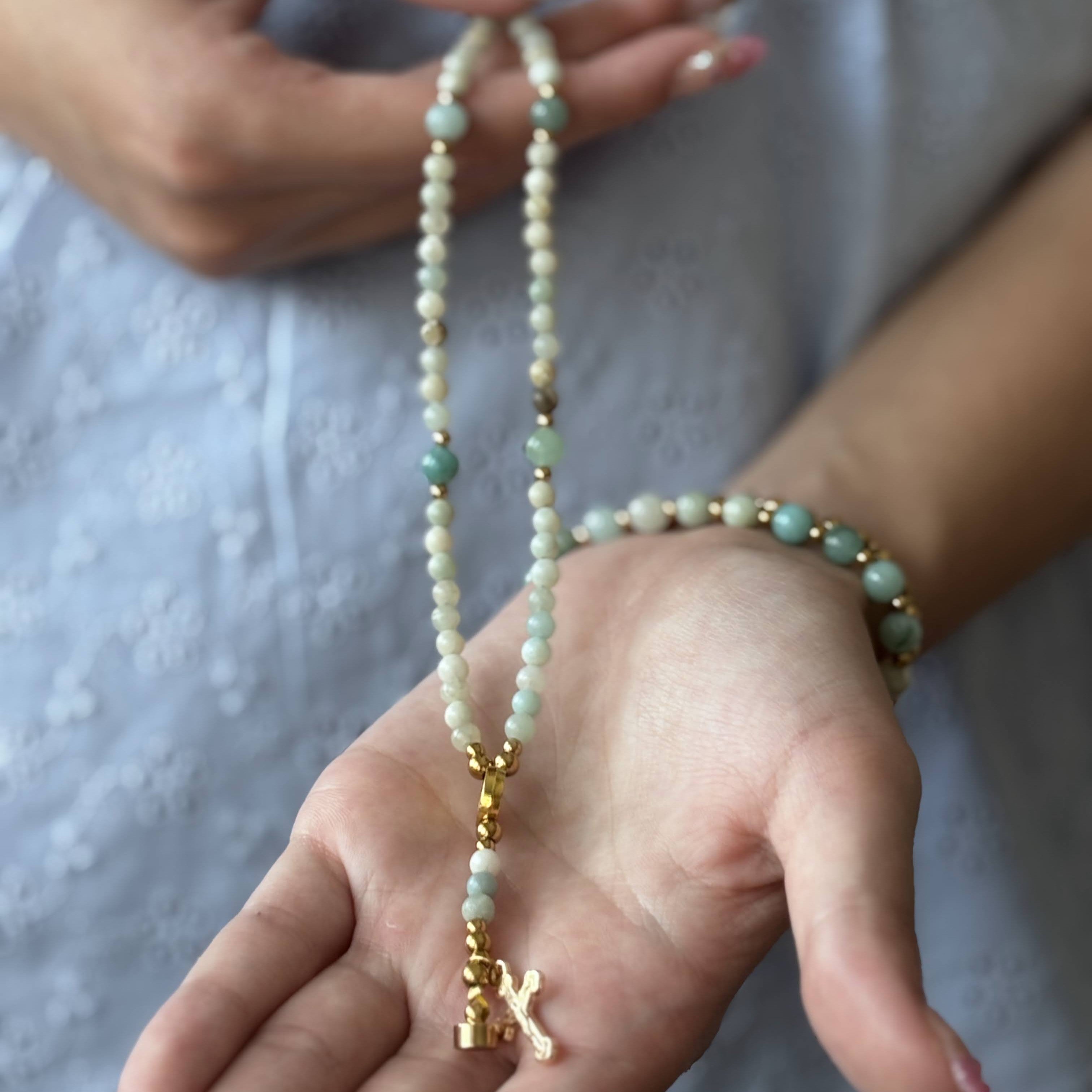 Rosary Bracelet with Natural Gemstone and Secure Magnetic Clasp, Perfect Gift for First Communion, Confirmation, and Sacraments