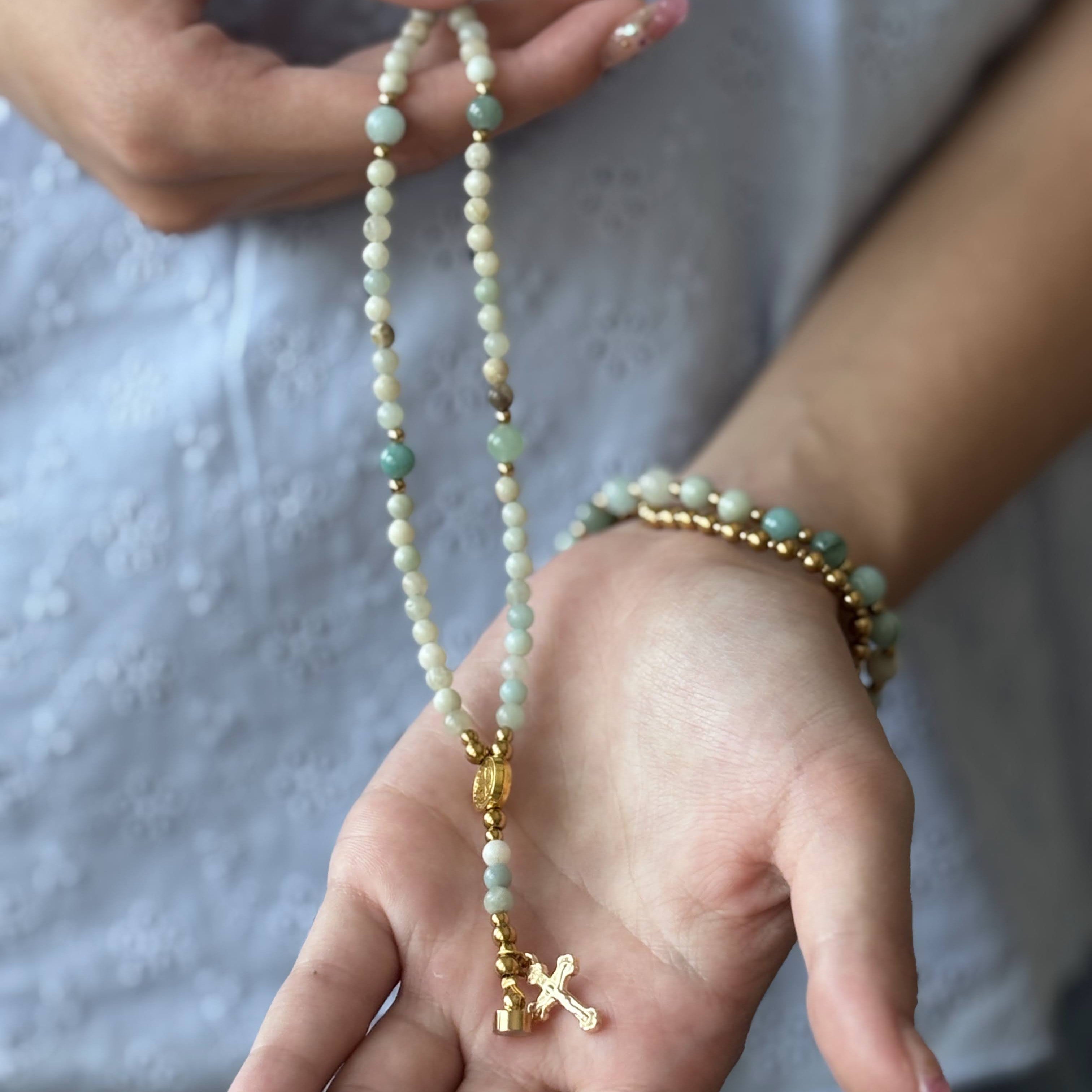 Rosary Bracelet with Natural Gemstone and Secure Magnetic Clasp, Perfect Gift for First Communion, Confirmation, and Sacraments
