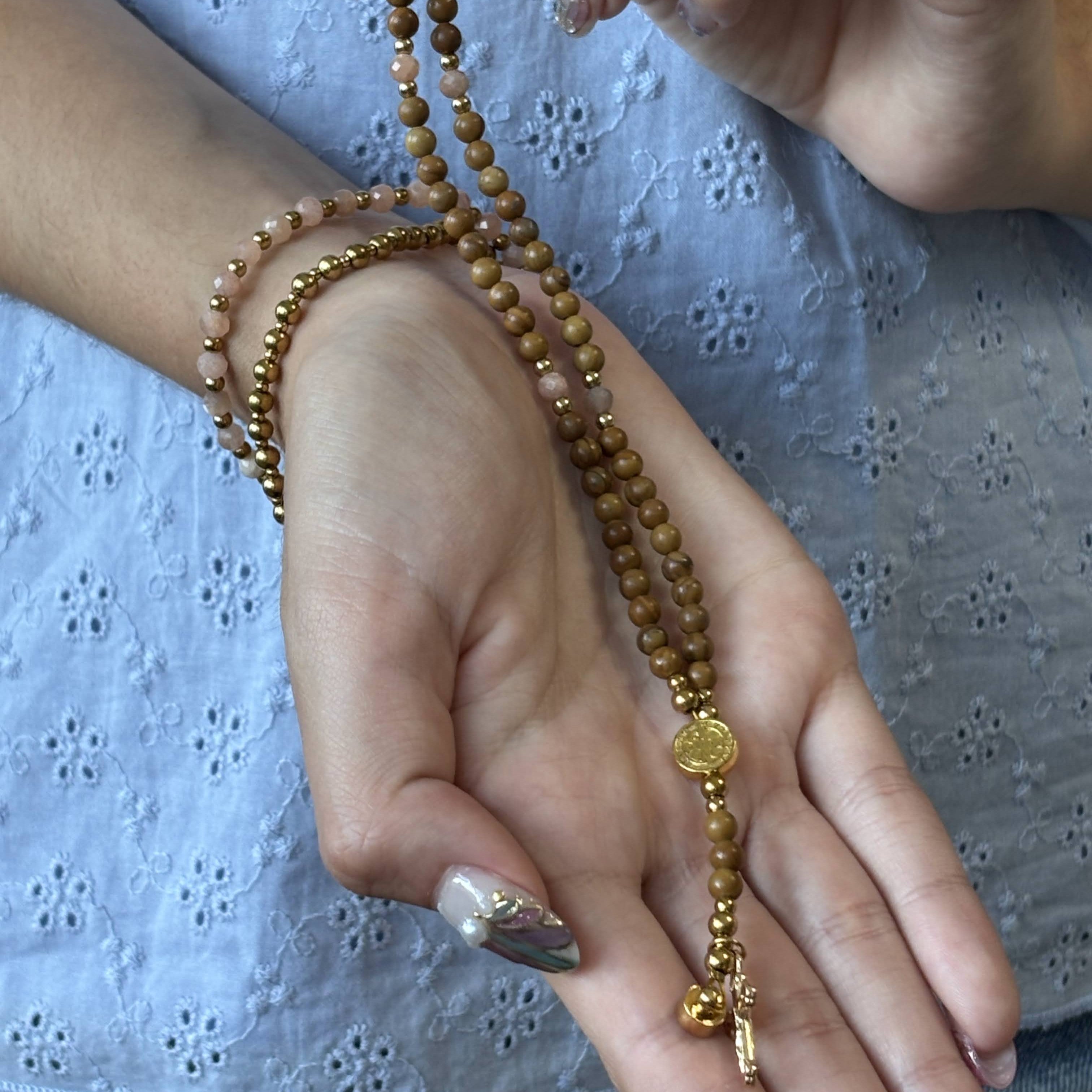 Rosary Bracelet with Natural Gemstone and Secure Magnetic Clasp, Perfect Gift for First Communion, Confirmation, and Sacraments