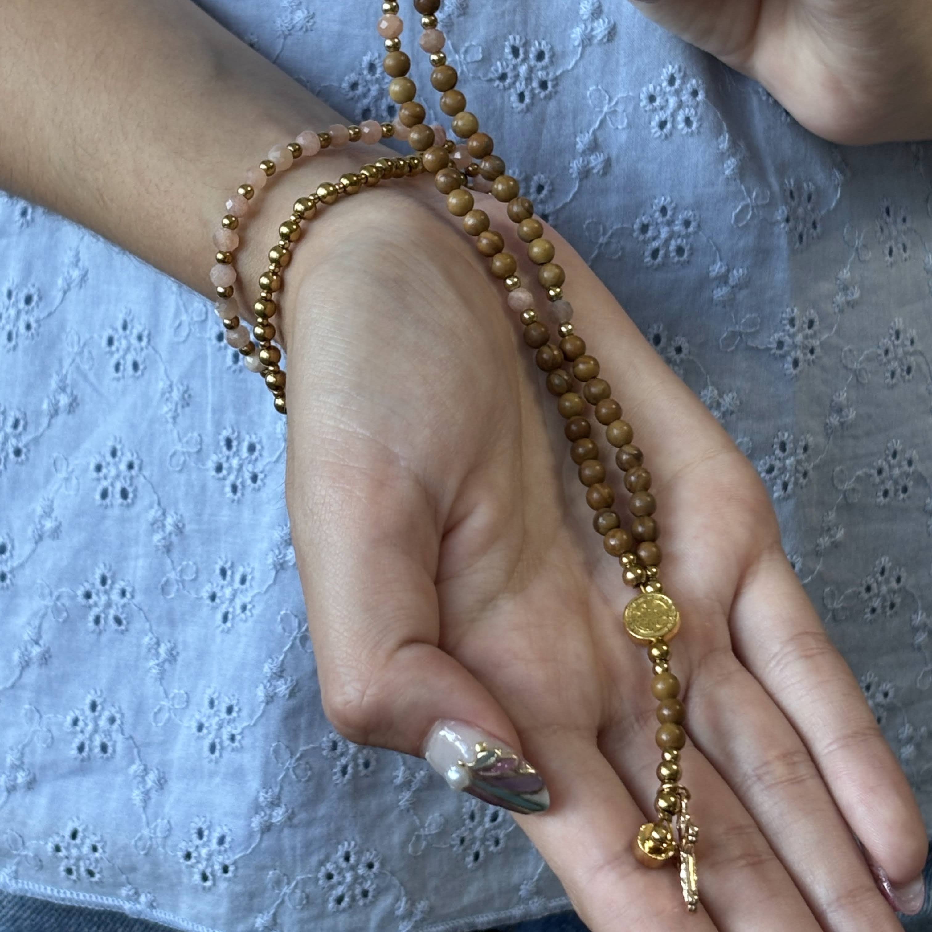 Rosary Bracelet with Natural Gemstone and Secure Magnetic Clasp, Perfect Gift for First Communion, Confirmation, and Sacraments