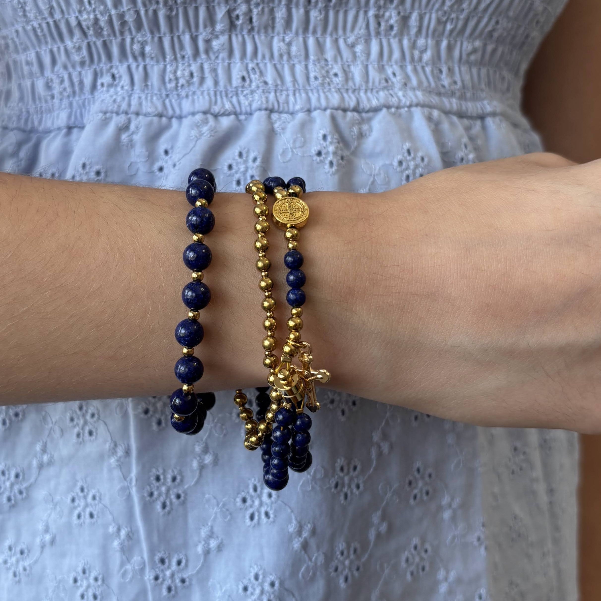 Rosary Bracelet with Natural Gemstone and Secure Magnetic Clasp, Perfect Gift for First Communion, Confirmation, and Sacraments