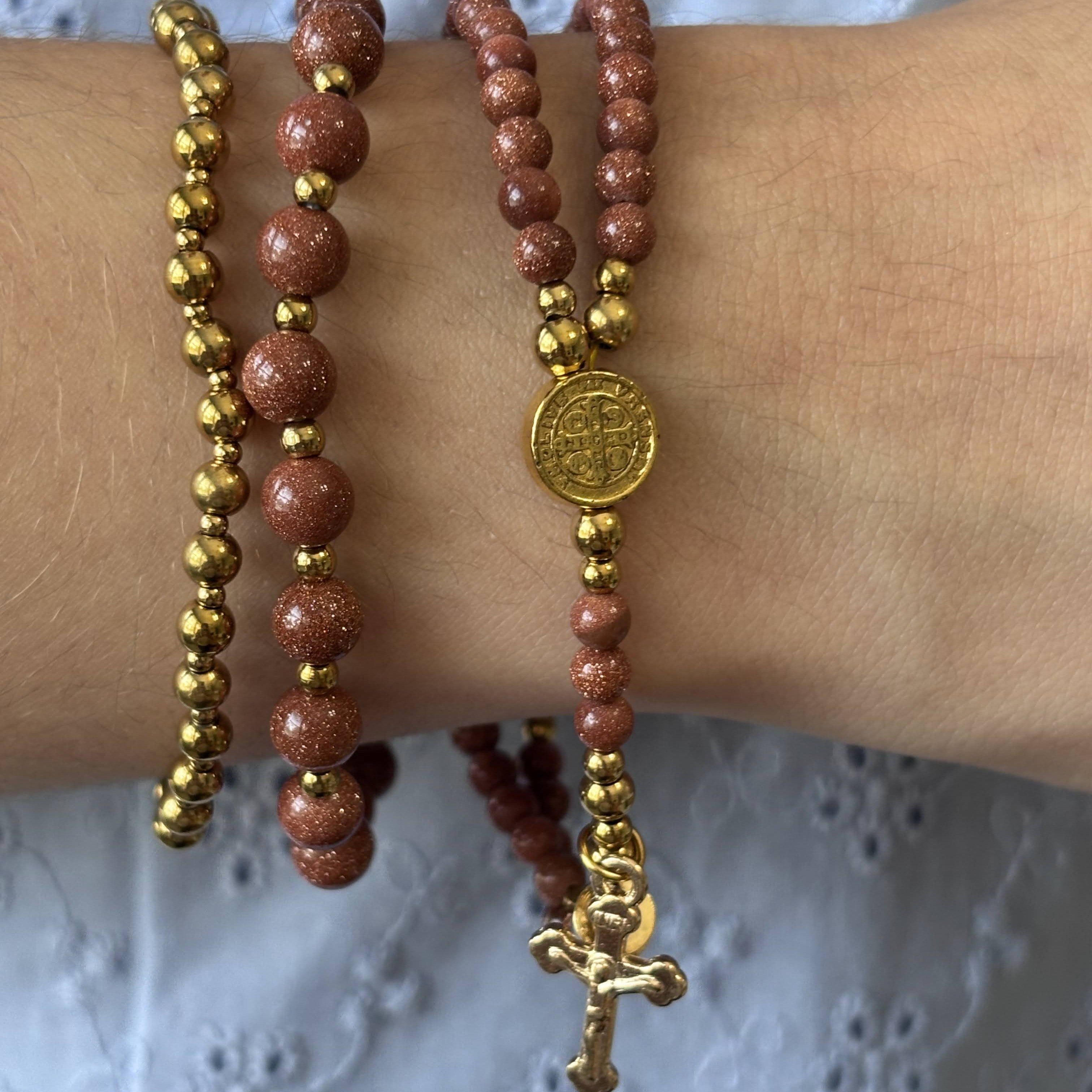 Rosary Bracelet with Natural Gemstone and Secure Magnetic Clasp, Perfect Gift for First Communion, Confirmation, and Sacraments