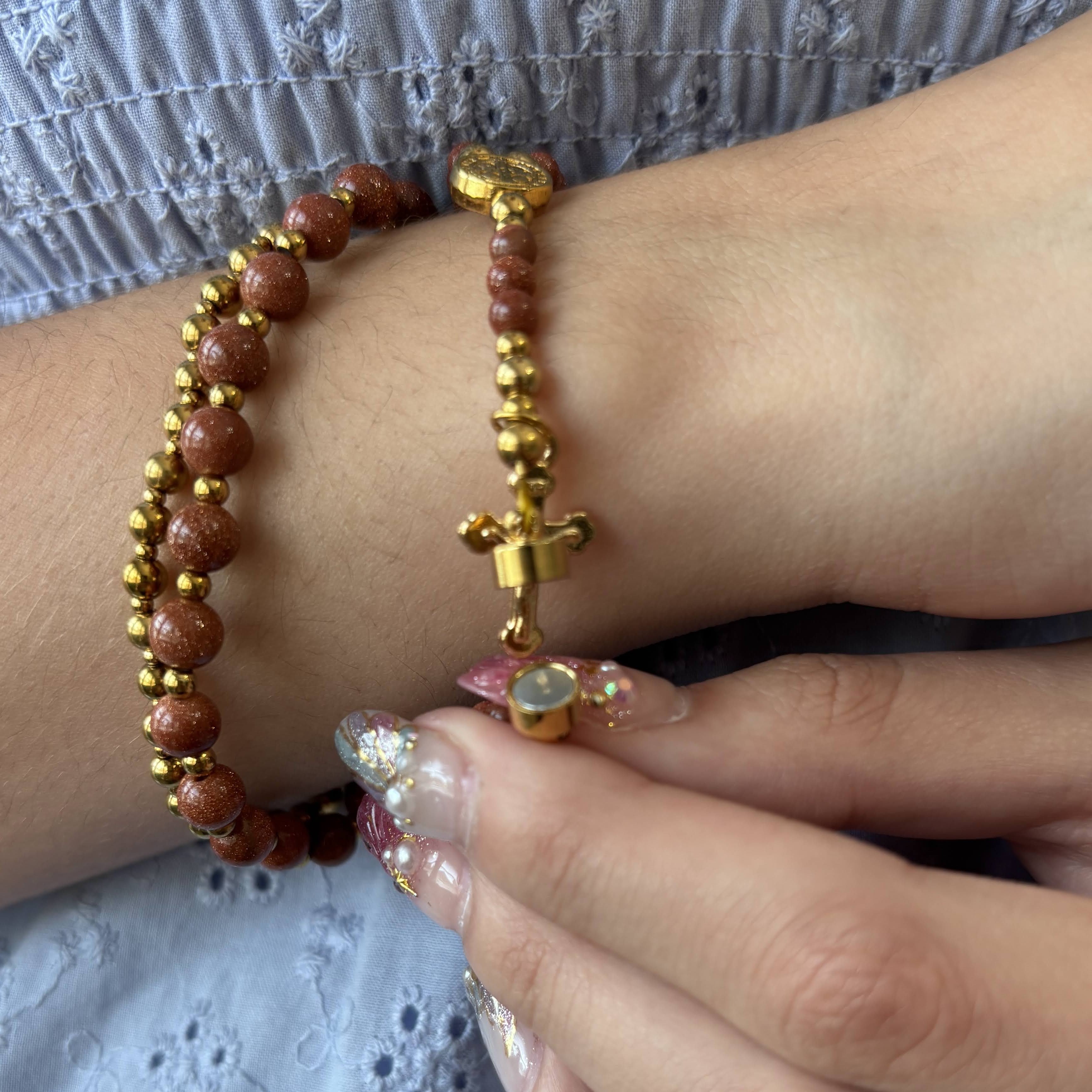 Rosary Bracelet with Natural Gemstone and Secure Magnetic Clasp, Perfect Gift for First Communion, Confirmation, and Sacraments