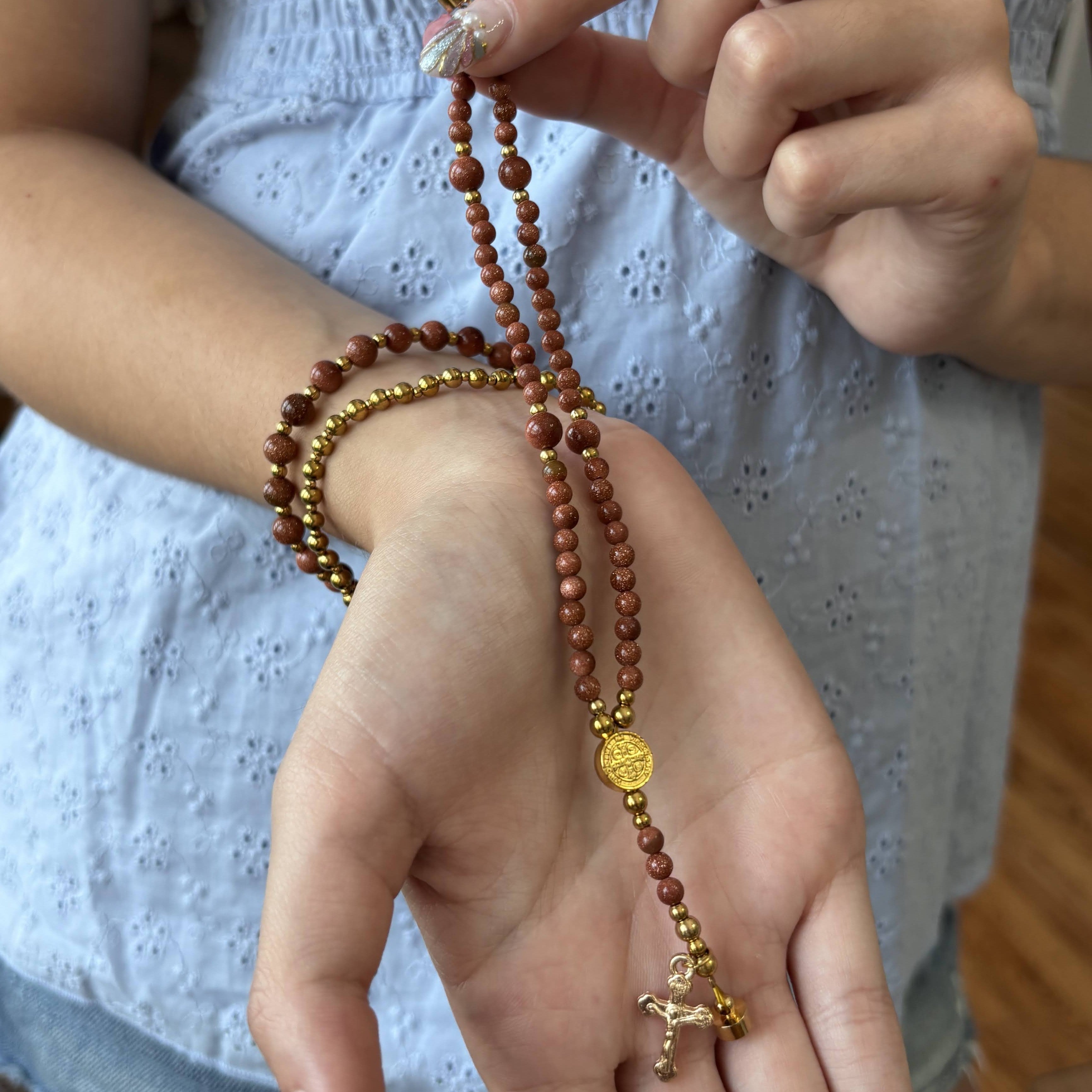 Rosary Bracelet with Natural Gemstone and Secure Magnetic Clasp, Perfect Gift for First Communion, Confirmation, and Sacraments