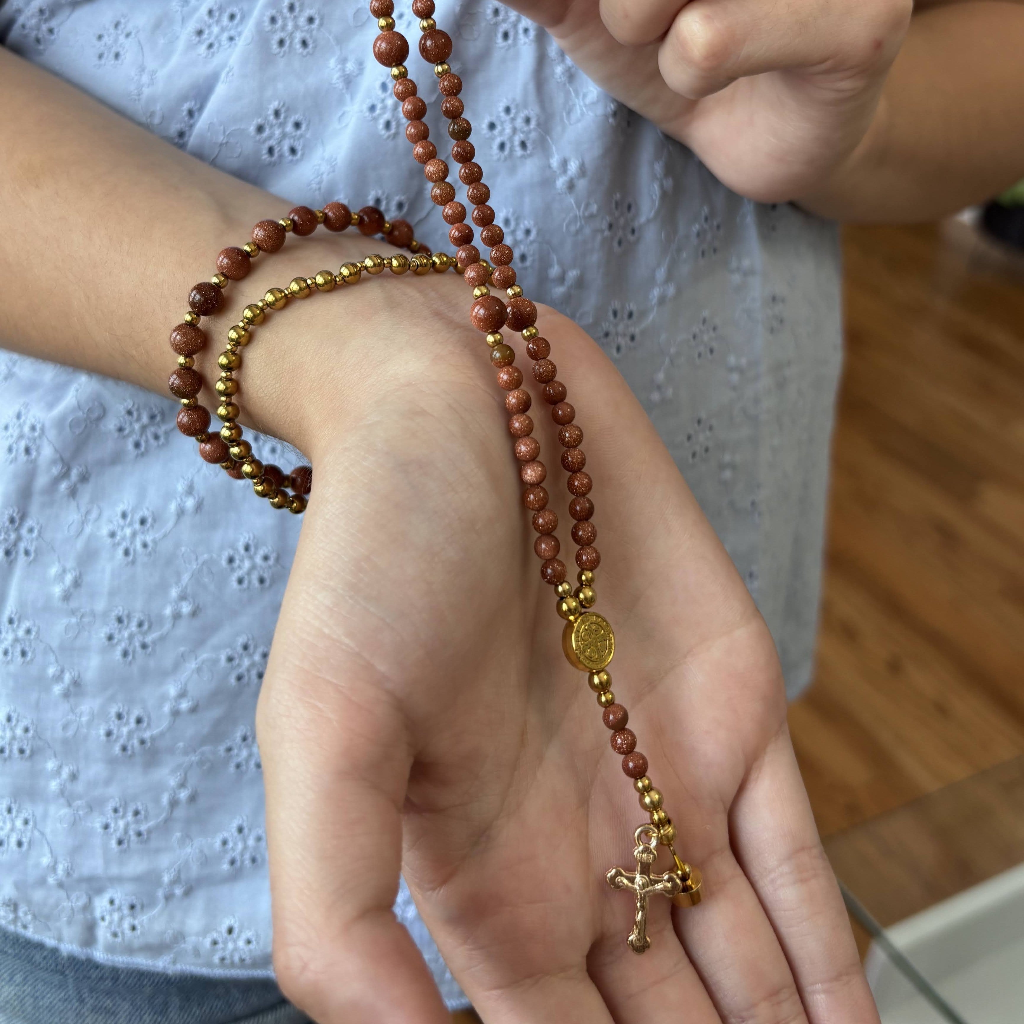 Rosary Bracelet with Natural Gemstone and Secure Magnetic Clasp, Perfect Gift for First Communion, Confirmation, and Sacraments