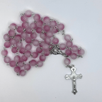 Religious Silver Plated Crucifix Rosary  with Pink Crystal Beads & Virgin Mary Medal