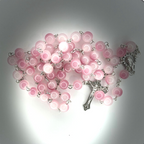 Religious Silver Plated Crucifix Rosary  with Pink Crystal Beads & Virgin Mary Medal