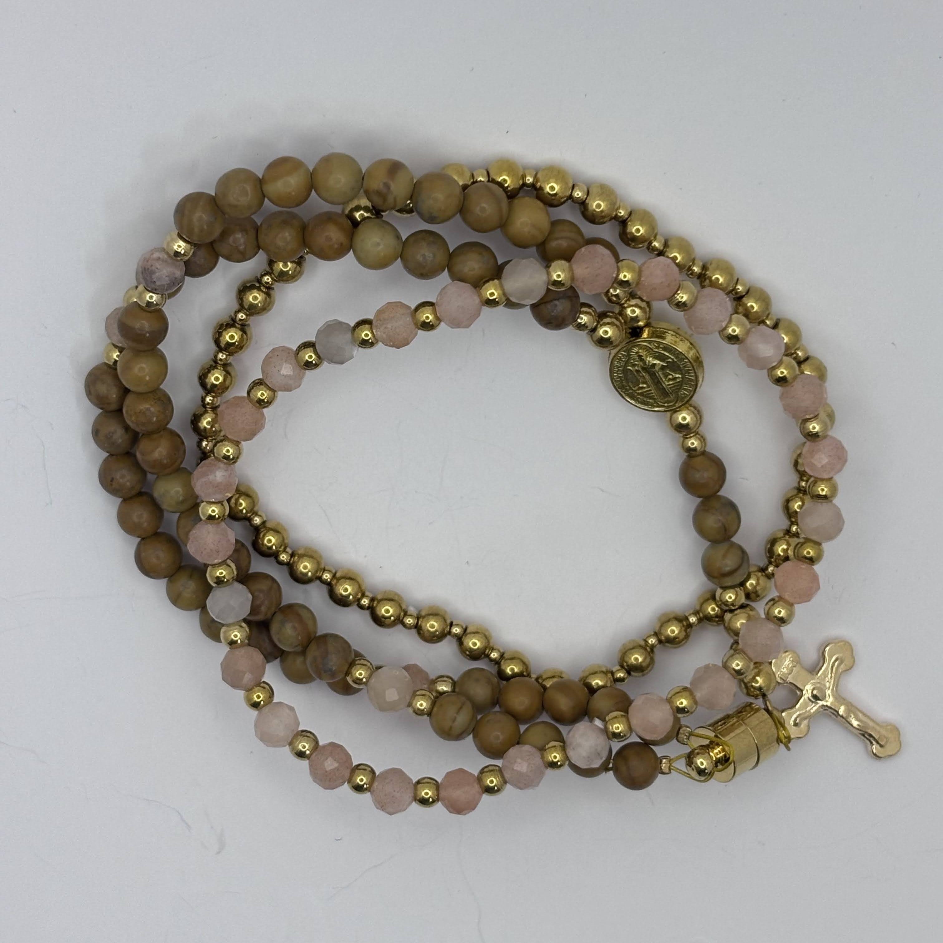 Rosary Bracelet with Natural Gemstone and Secure Magnetic Clasp, Perfect Gift for First Communion, Confirmation, and Sacraments