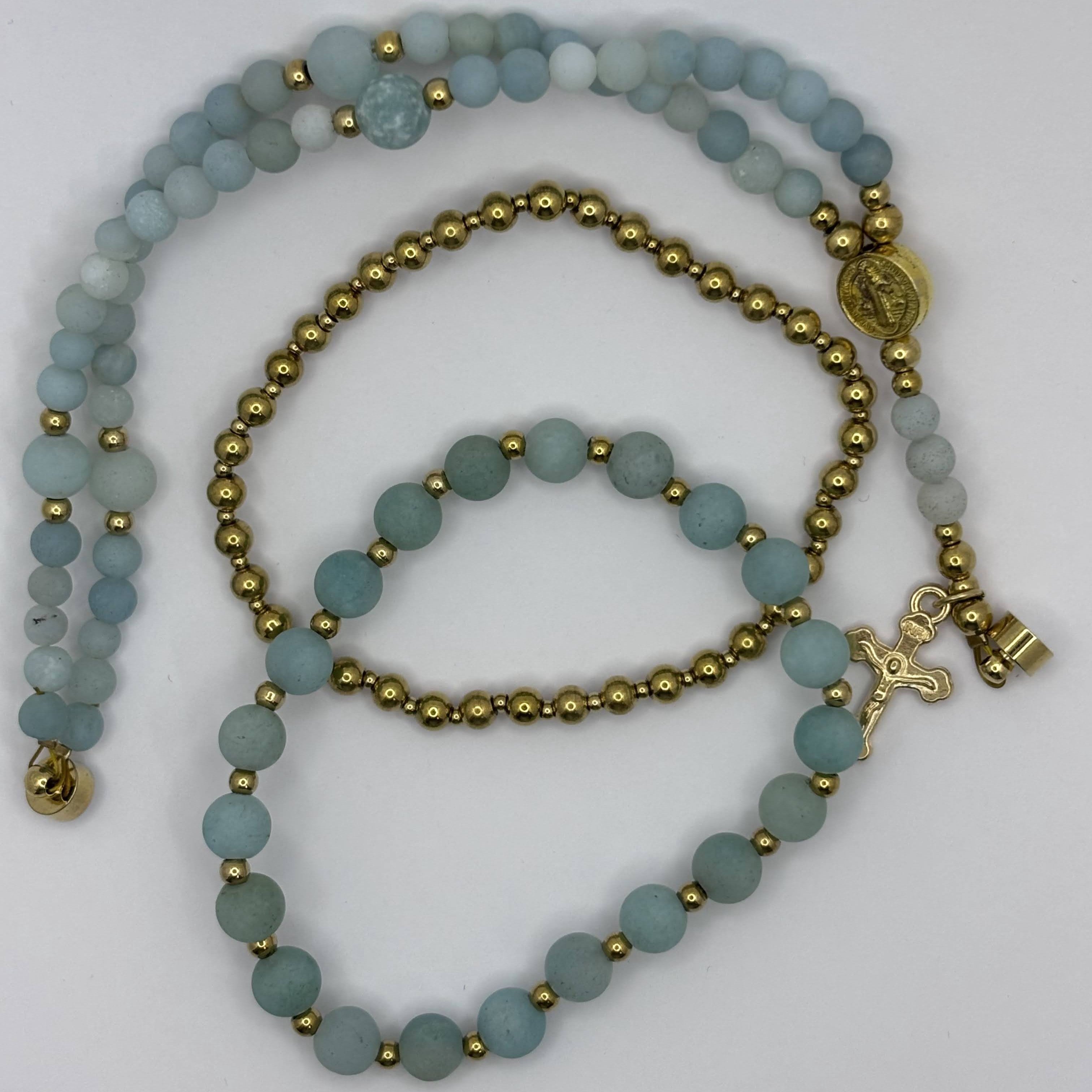 Rosary Bracelet with Natural Gemstone and Secure Magnetic Clasp, Perfect Gift for First Communion, Confirmation, and Sacraments
