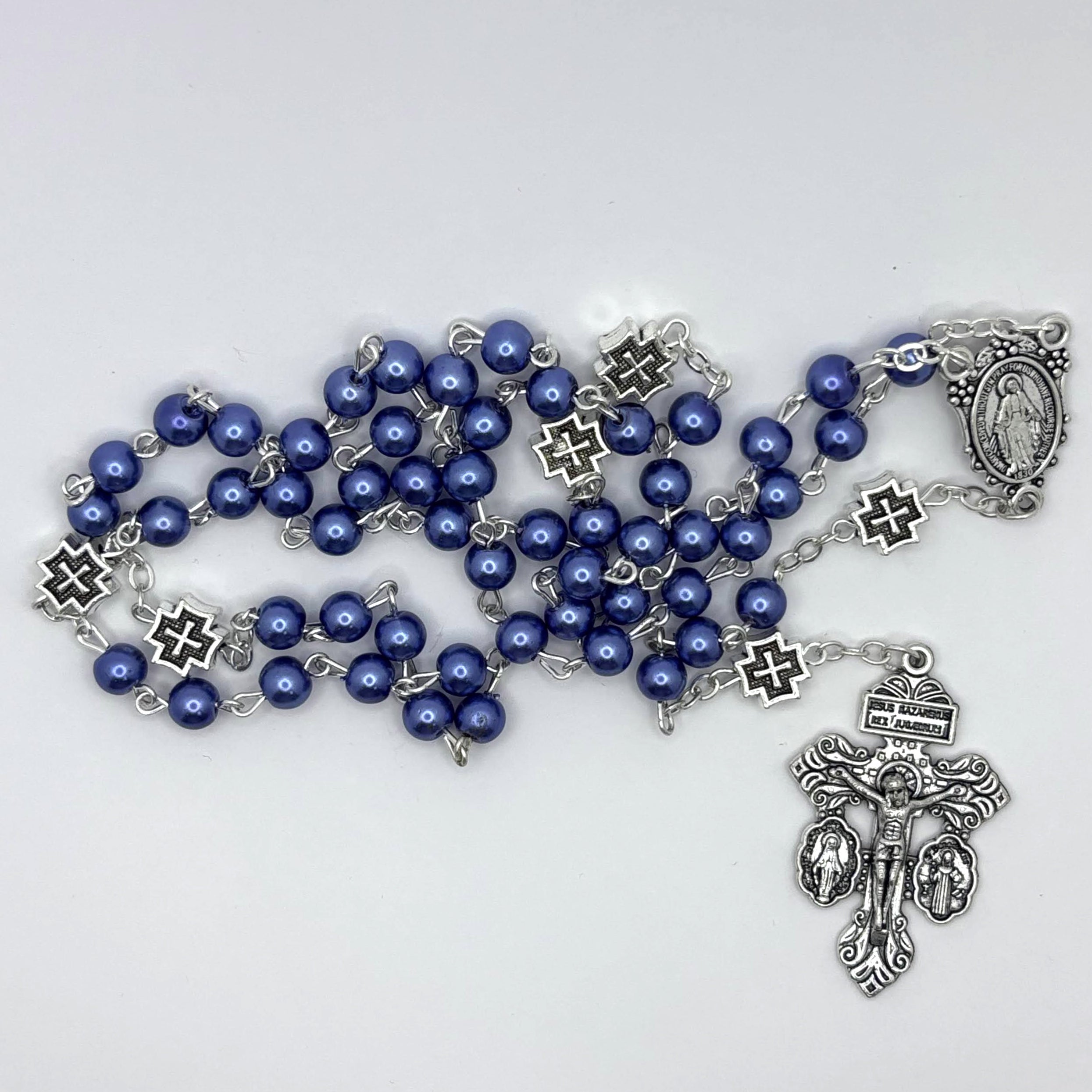 Miraculous Medal Rosary, Glass Pearl beads and Cross decade Beads
