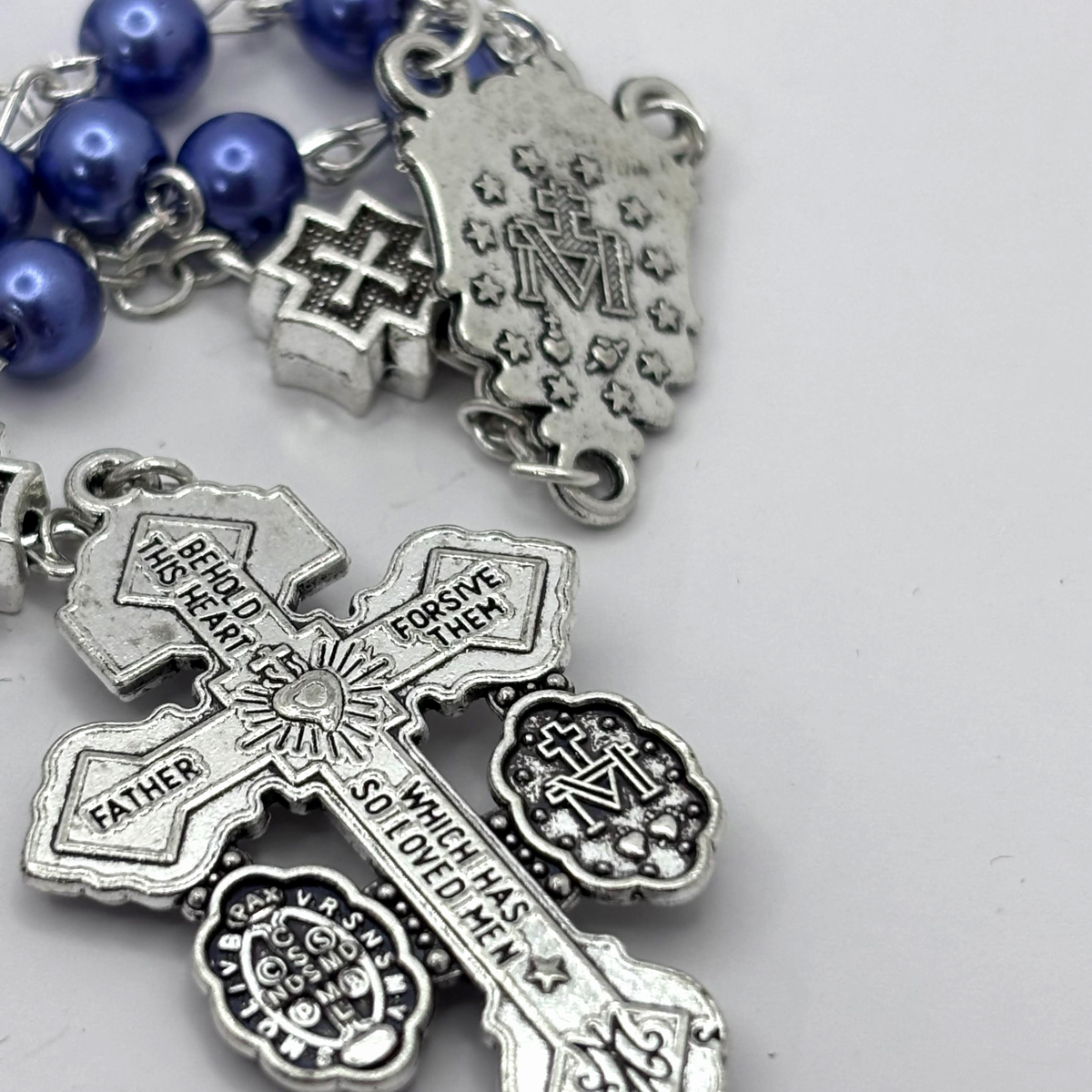Miraculous Medal Rosary, Glass Pearl beads and Cross decade Beads