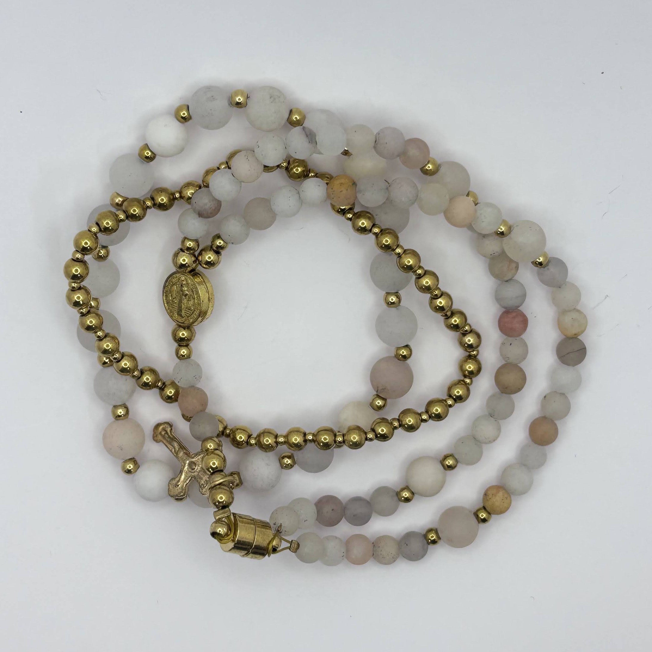 Rosary Bracelet with Natural Gemstone and Secure Magnetic Clasp, Perfect Gift for First Communion, Confirmation, and Sacraments