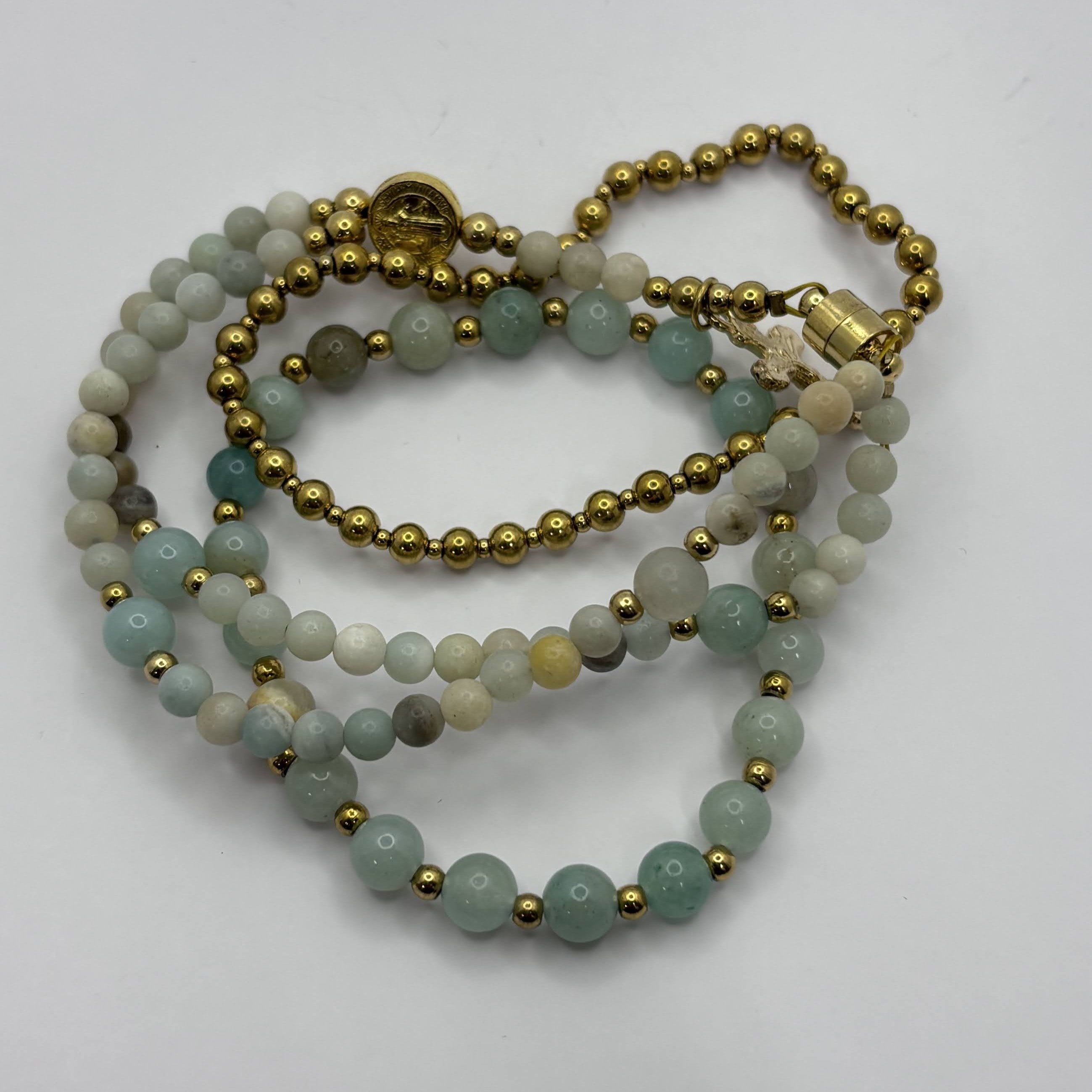 Rosary Bracelet with Natural Gemstone and Secure Magnetic Clasp, Perfect Gift for First Communion, Confirmation, and Sacraments
