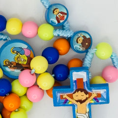 Rosary Uplifting colorful polymer clay beads in floral and abstract patterns or kids – Blue