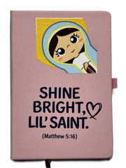 Uplifting Lil Saints Notebook A5 Hardcover Prayer Journal Lined for Bible Study & Daily Faith Notes – Virgin Mary (Pink)