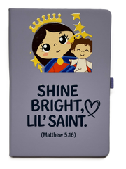 Uplifting Lil Saints Notebook A5 Hardcover Prayer Journal Lined for Bible Study & Daily Faith Notes – Our Lady Queen of Heaven (Purple)