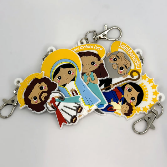 Bundle of Joy: 12 Pcs KeyChain Soft touch Uplifting Lil Saints Large PVC Keychain Bulk