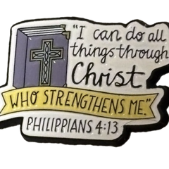 Faith & Style – Uplifting Medal Enamel Pin – I can do all things Phil 4:13