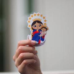 Uplifting Lil Saints Sticker (3.5 Inches Tall) – Our Lady w/Baby Jesus