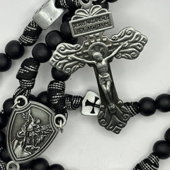 Panacord Rosary — uplifting St Michael the Archangel Medal wooden beads – Black