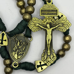 Panacord Rosary — uplifting St Michael the Archangel Medal wooden beads – Green