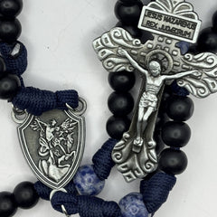 Panacord Rosary — uplifting St Michael the Archangel Medal wooden beads – Blue