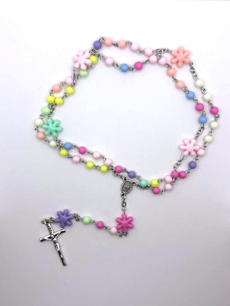 Rosary Plastic Colorful  Beads Jesus Cross Pendant Prayer Rosary