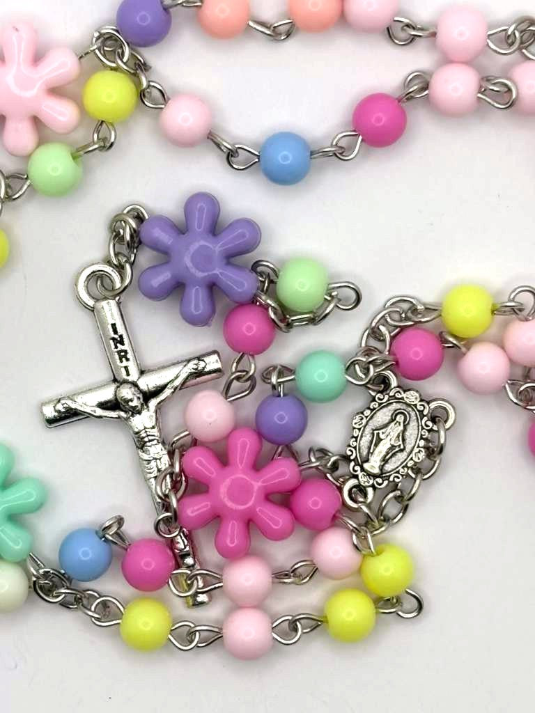 Rosary Plastic Colorful  Beads Jesus Cross Pendant Prayer Rosary