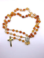 Rosary Uplifting Natural Rose Agate stone beads with a Beautiful enamel Crucifix