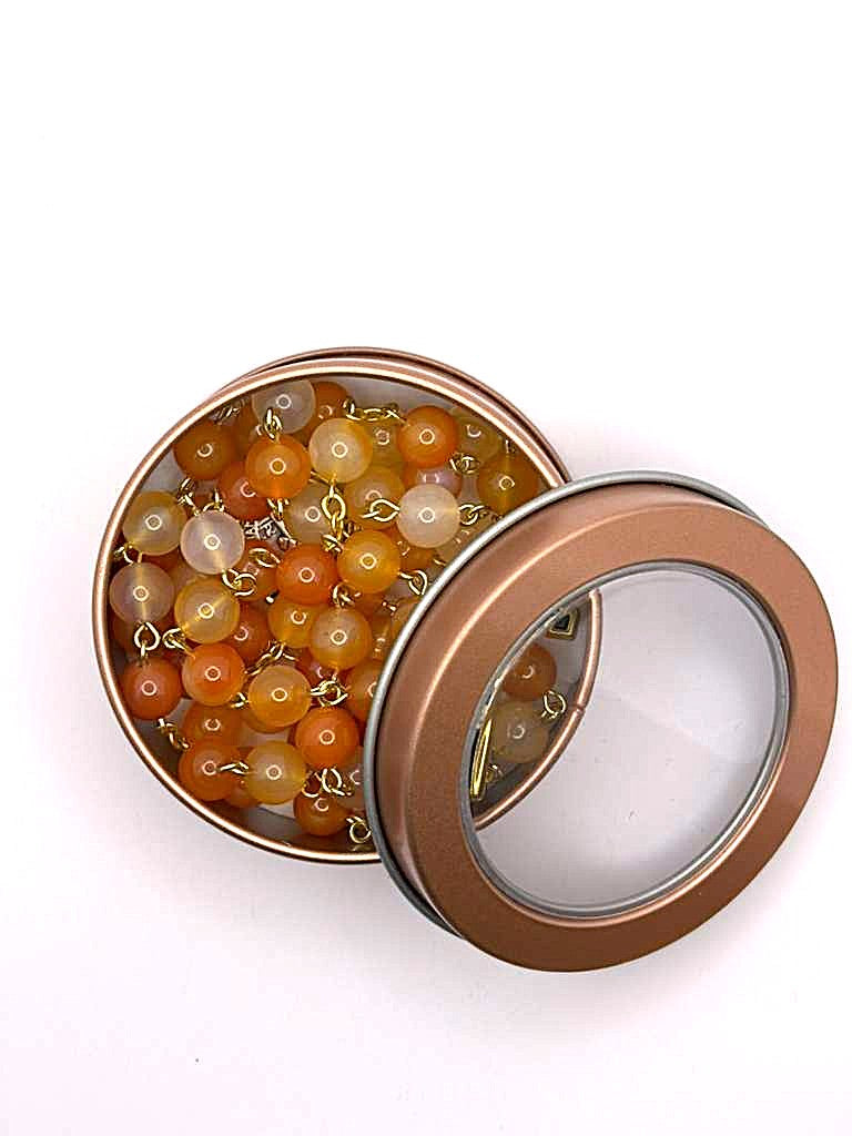 Rosary Uplifting Natural Rose Agate stone beads with a Beautiful enamel Crucifix