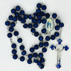 Rosary Uplifting frosted blue acrylic beads with a Beautiful enamel Crucifix