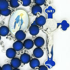 Rosary Uplifting frosted blue acrylic beads with a Beautiful enamel Crucifix
