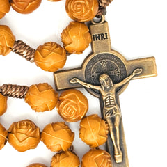 Rosary Uplifting beautifully crafted wood-like Plastic Rose-Shaped Beads – amber rosewood