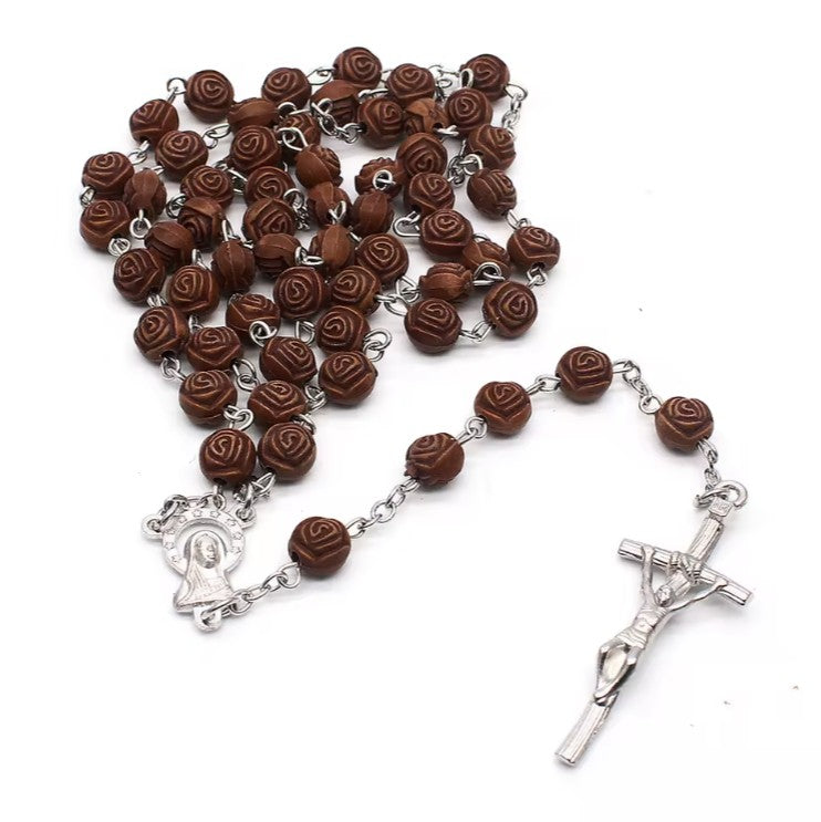 Rosary Uplifting beautifully crafted wood-like Plastic Rose-Shaped Beads