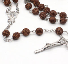 Rosary Uplifting beautifully crafted wood-like Plastic Rose-Shaped Beads – deep walnut