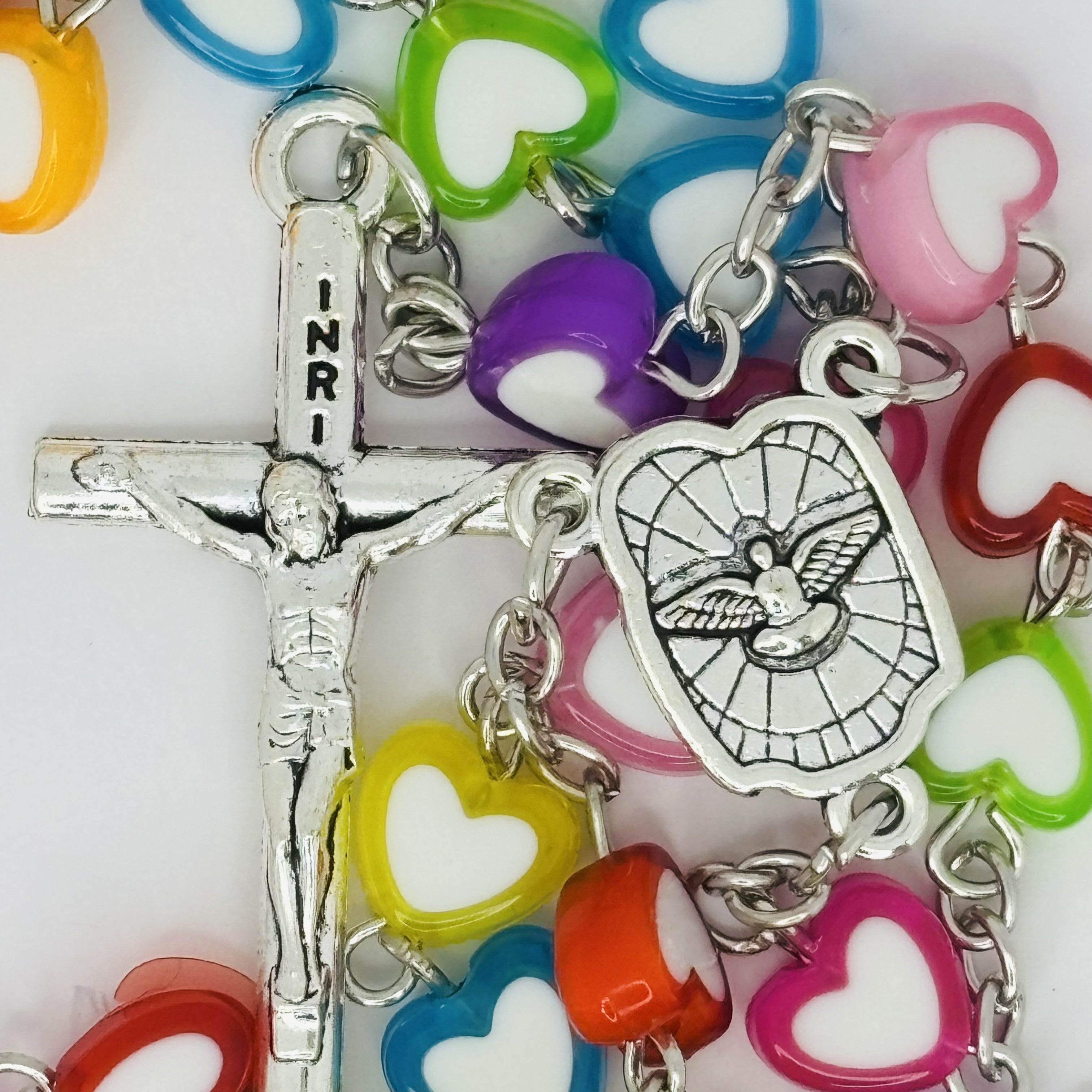 Rosary Uplifting Plastic Colorful Heart Shaped Beads Jesus Cross Pendant Prayer Rosary