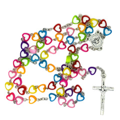 Rosary Uplifting Plastic Colorful Heart Shaped Beads Jesus Cross Pendant Prayer Rosary