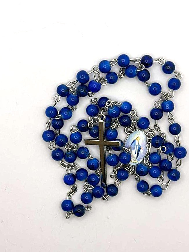 Rosary Uplifting  glass-like 6mm beads crafted from durable resin—silver-toned crucifix