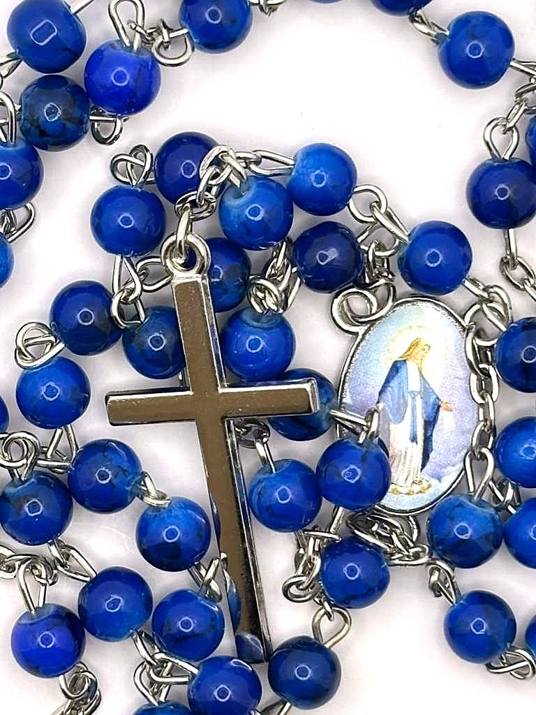 Rosary Uplifting  glass-like 6mm beads crafted from durable resin—silver-toned crucifix