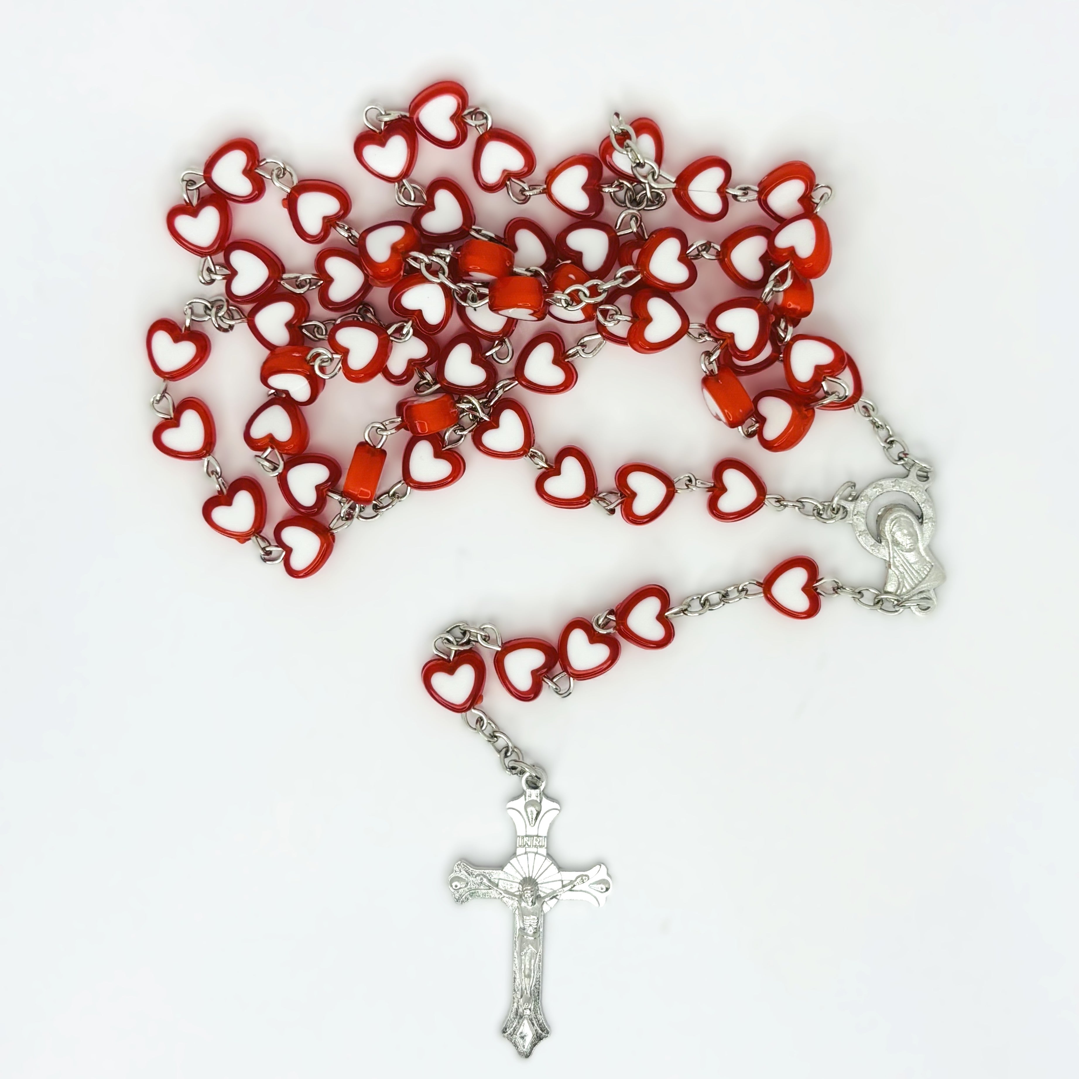 Rosary Uplifting Red Heart Rosary with Silver chain and Cross Pendant