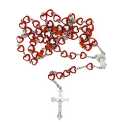 Rosary Uplifting Red Heart Rosary with Silver chain and Cross Pendant
