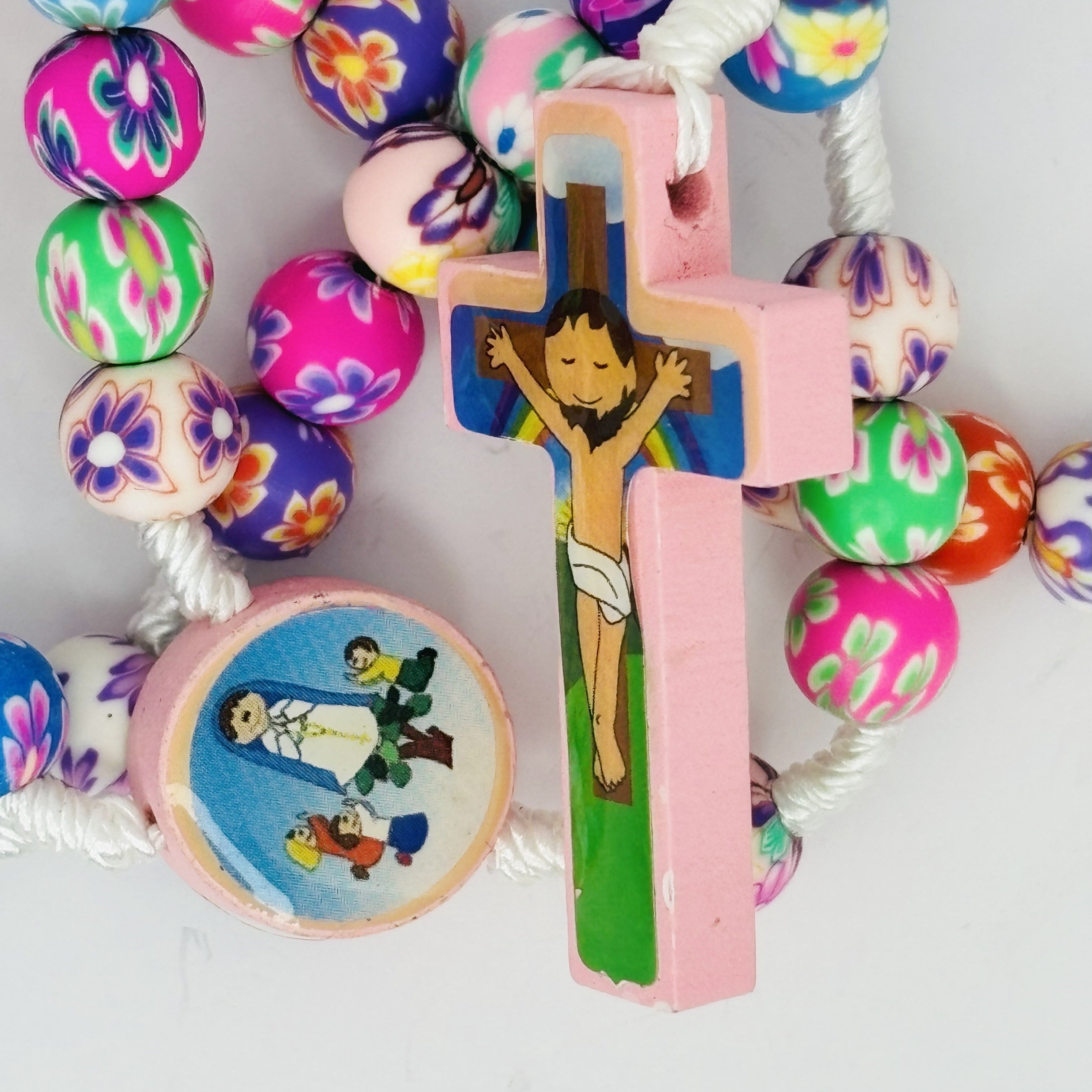 Rosary Uplifting colorful polymer clay beads in floral and abstract patterns or kids