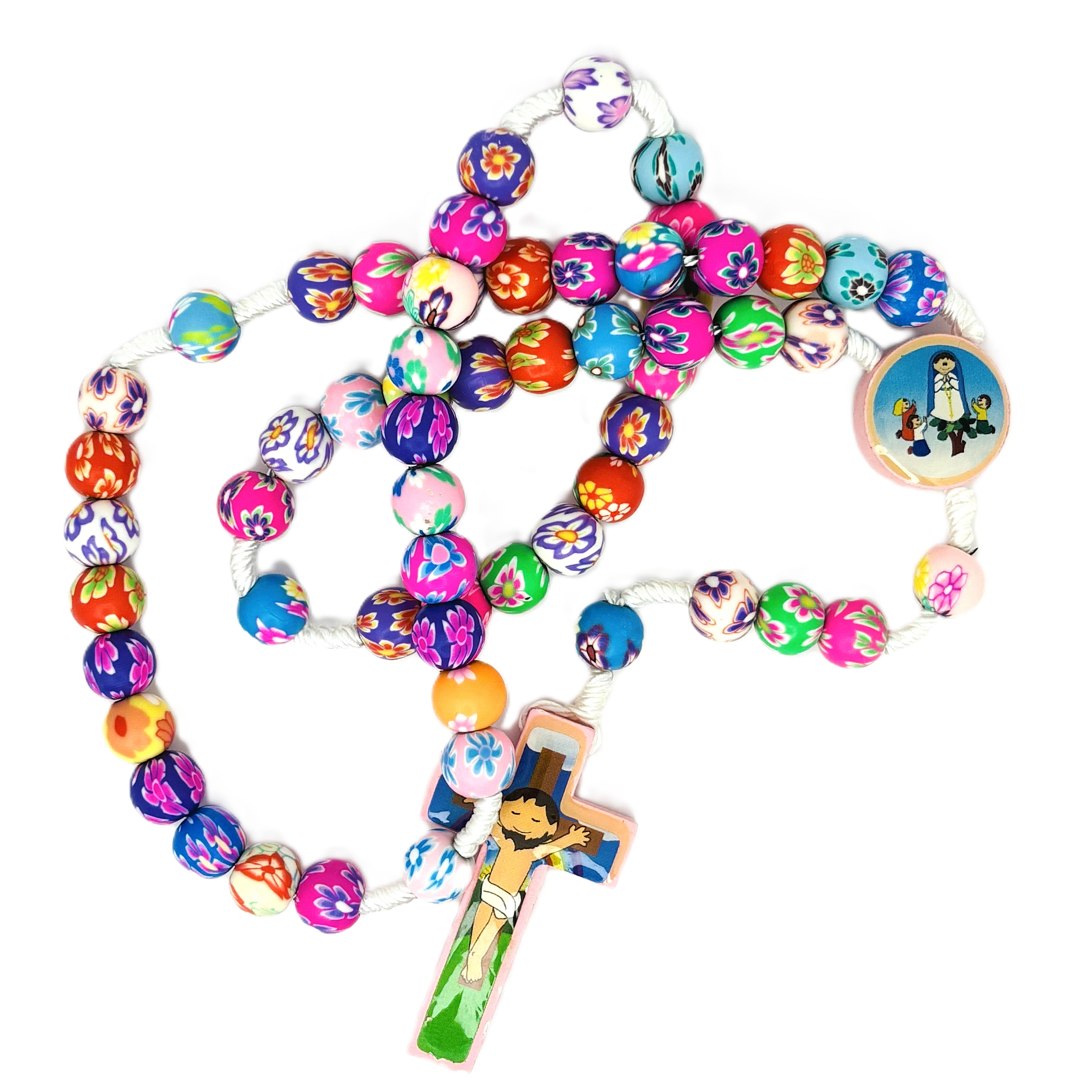 Rosary Uplifting colorful polymer clay beads in floral and abstract patterns or kids