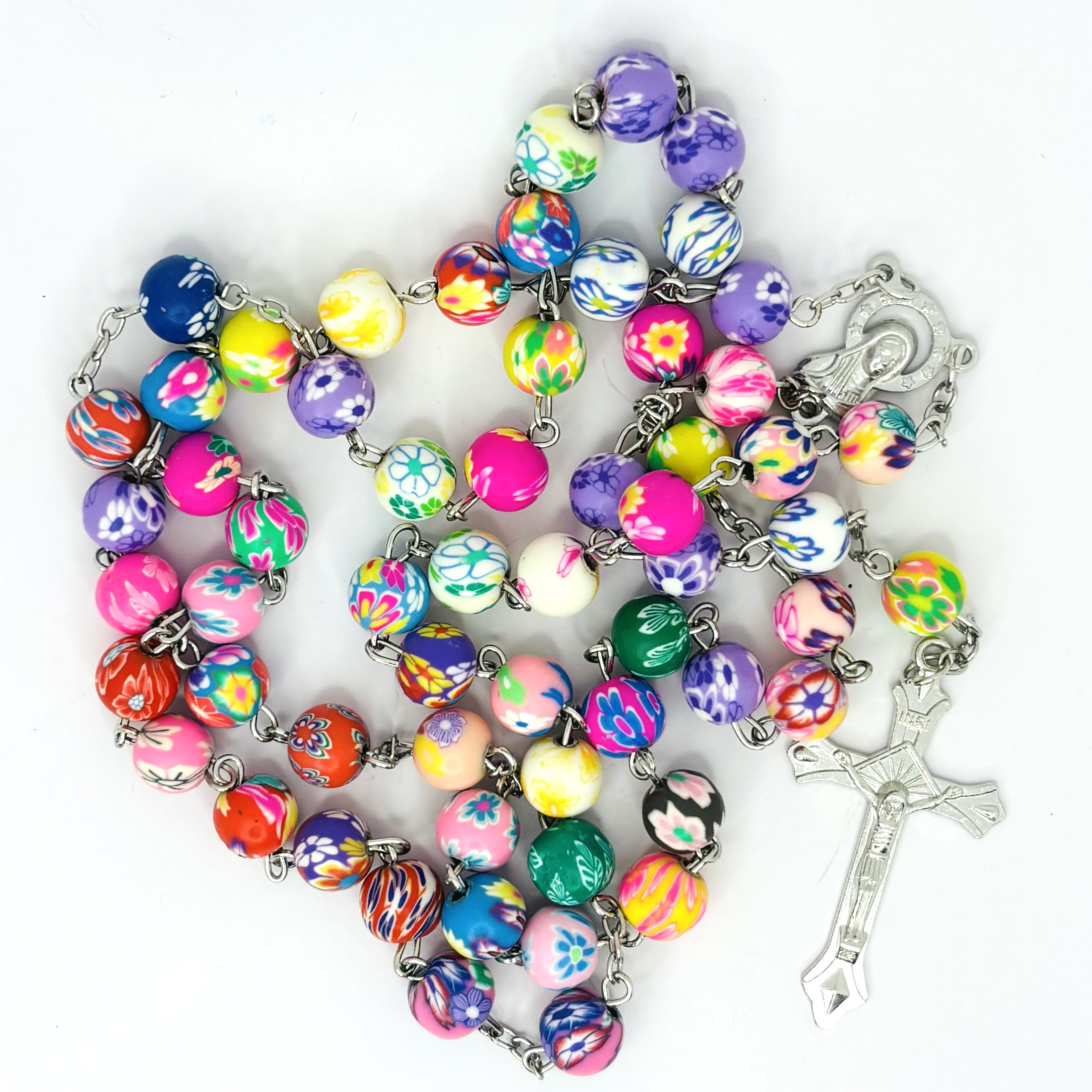 Rosary Uplifting colorful polymer clay beads in floral and abstract patterns