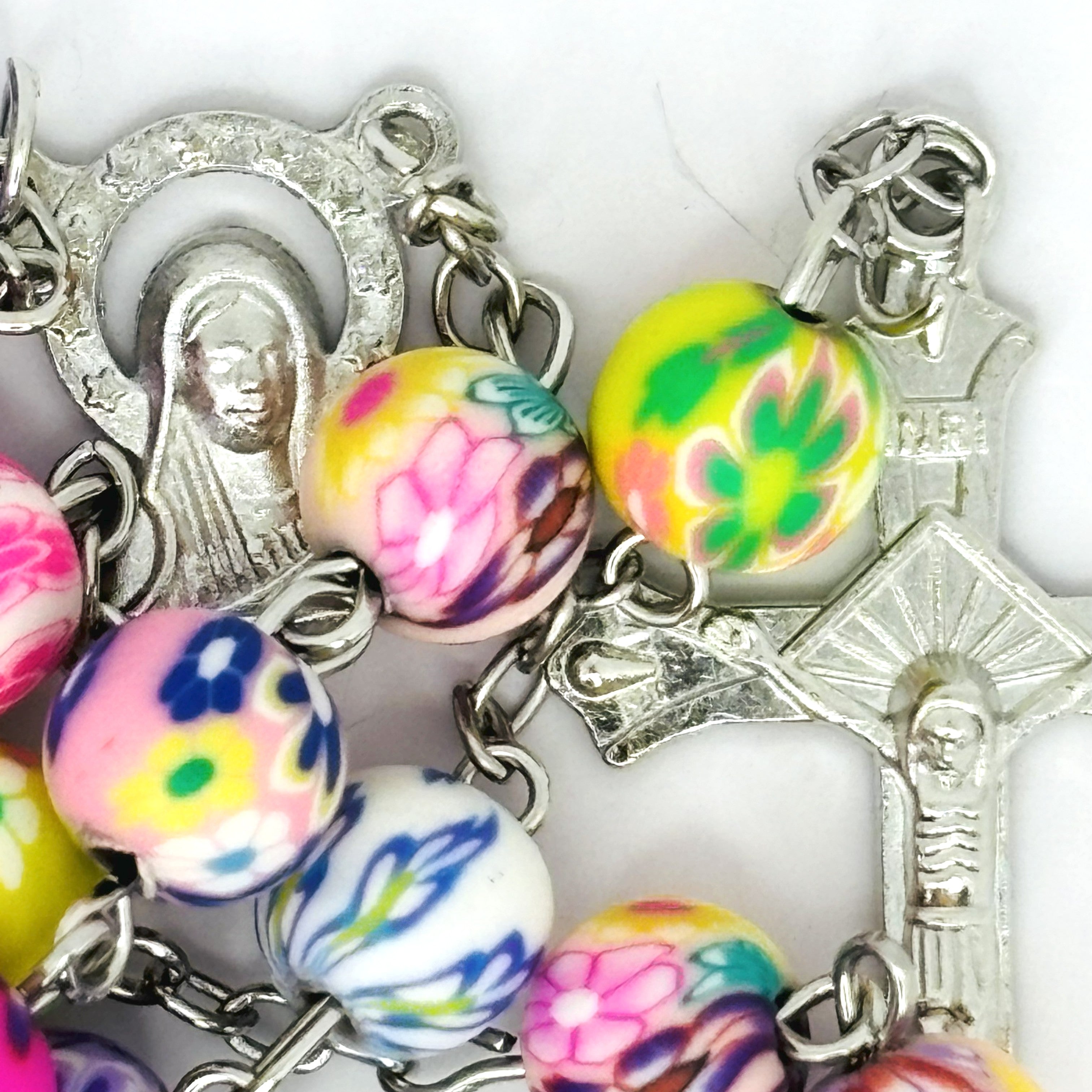Rosary Uplifting colorful polymer clay beads in floral and abstract patterns