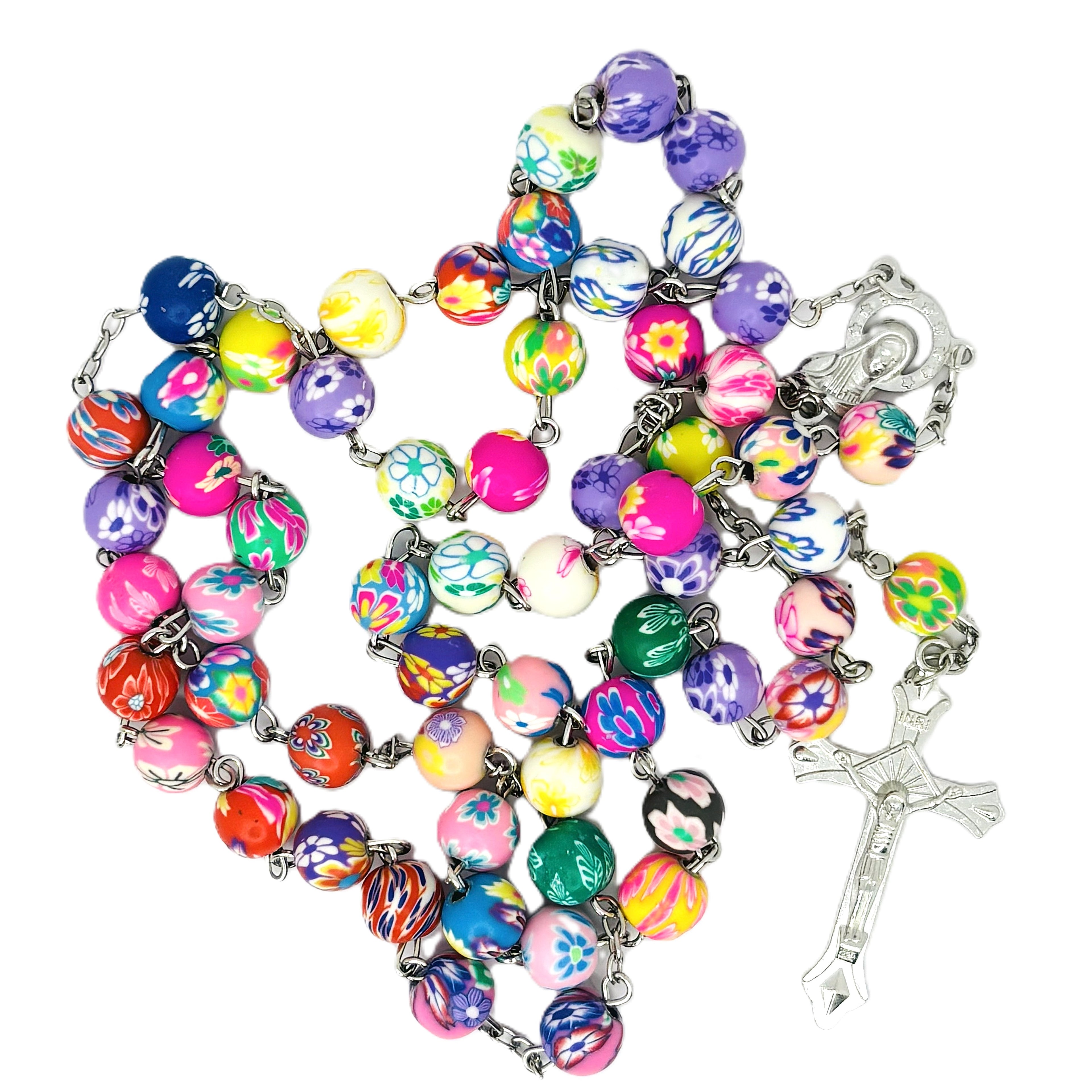 Rosary Uplifting colorful polymer clay beads in floral and abstract patterns