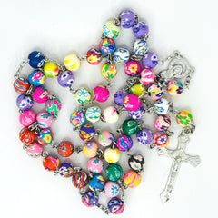 Rosary Uplifting colorful polymer clay beads in floral and abstract patterns