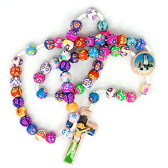Rosary Uplifting colorful polymer clay beads in floral and abstract patterns or kids